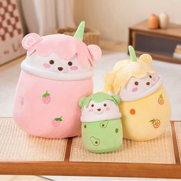 Stuffed Plush Animals Cartoon Bear Bubble Tea Cup Shaped Plush Toys Real-life Stuffed Soft Back Cushion Funny Boba Food Kids Gift