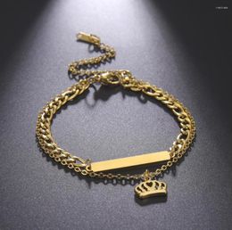 Link Bracelets 1PC Stainless Steel Crown Classic Fashion Style Double Layer Bracelet For Women Fine Jewellery F1262
