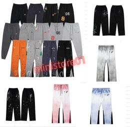 2023 Mens Jeans Pants Galleries Sweat Depts Pants Speckled Letter Print Men's Women's Couple Loose Versatile Casual Pants Straight Graffiti Pants Orange Gray Red vb3