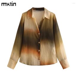 Women's Blouses Women Summer Fashion Tie Dye Single Breasted Vintage Lapel Collar Long Sleeve Female Shirts Casual Chic Tops Vestidos