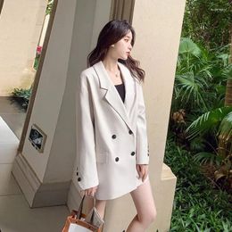 Women's Suits Korean Casual Beige Suit Jacket Women Spring Autumn Loose Notched Collar Long Sleeve Double-breasted Black Short Blazer Coat