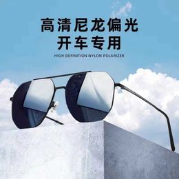 Tiktok same polarized New advanced nylon sunglasses Men's black versatile metal driver's mirror