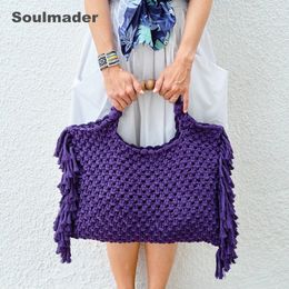 Evening Bags Macrame bag wholesale women Crochet boho chic Summer fringe beach tote bag ivory purple green blue black yellow 230811