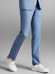 Men's Suits Slim Fit Casual Pant Light Blue Men Trousers Korea Style Summer Autumn Leisure Man Clothing Wedding Groom Businessman Wear