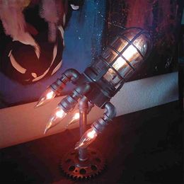 Creative Rocket Lamp LED Night Light Steampunk Rocket Launching Flame Lamp Nightlight Retro Metal Desktop Table Home Decor Gift HKD230812