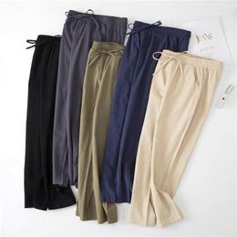 Women's Pants 2023 Summer Women Pencil Pant Lace Up Waist Casual Cotton Line Solid Cargo Slim Fit Trousers