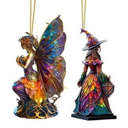 Other Event Party Supplies Halloween Witch Pendant for Car Decor Hangable Acrylic Pendant Car Decorative Witch Charm for Rearview Mirror Door Window 230812