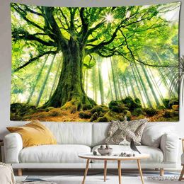 Tapestries Beautiful Natural Forest Printed Large Tapestry Hippie Wall Hanging Tapestries Aesthetic Home Decor R230812