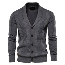Mens Sweaters AIOPESON Cotton Argyle Cardigan Men Casual Single Breasted Solid Colour Business Cardigans Winter Fashion Sweater Man 230811