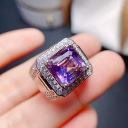 Cluster Rings Vimtage 925 Silver Men Gemstone Ring For Party 4ct 9mm VVS Grade Natural Amethyst 18K Gold Plating Crystal Jewelry Man