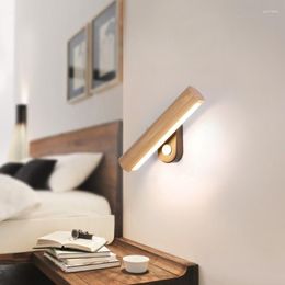 Wall Lamp Japanese Style Log Bedside Wooden Head Corridor Hallway Study Led Rotating Light
