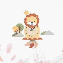 Wall Clocks 1Pc Cartoon Lion Design Clock Creative Eco-friendly PVC Hanging Adorable Time Display Pendant (Lion Pattern)