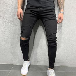 Men's Pants Trousers Casual Black Pencil Jeans Four-season Male Cool Multi-pockets Simple Solid Color Ripped Denim Streetwear