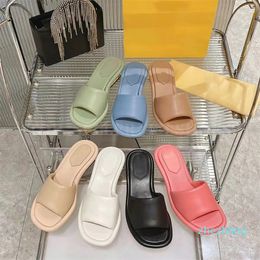 2023-Women Sandal Nappa Leather Slides Metal Med Heels Mule Slipper Heel Summer Shoe Sandals