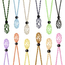 Many Empty Wax Rope Net Bag Holder Pendant Braided Pocket Adjustable Cord Necklace DIY 2.5cm Natural Quartz Crystal Healing Bead Pendants