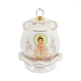 Bowls Porcelain Water Cup Home Holy Temple Supply Decorative Worship Ghee Lamp Holder Purification