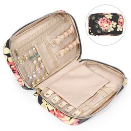 Cosmetic Bags Cases Jewelry Storage Box PU Leather Jewelry Display Organizer Zipper Case Travel makeup bag Earring Holder Jewelry Boxes 230811