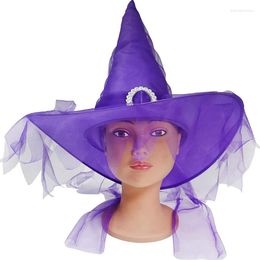 Berets Halloween Peaked Witch Hat With Pleated Veil Wizard Girl Party Cosplay Cap