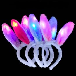 LED Bunny Ears Headband Light Up Flashing Fluffy Rabbit Ear Headbands Sequins Headdress Costume Cosplay Hairband Woman Halloween Christmas Easter Gifts SN4206