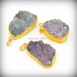 Pendant Necklaces Natural Purple Agate Druzy Irregular Shape Of Inlaying Setting Gold Plated Approx 37 25mm
