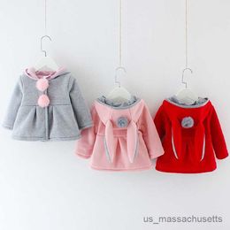 Jackets Baby Girls Autumn Winter Coat Girl Kids Rabbit Ear Hood Cute Ball Coats Jackets Children Cardigan Overcoats Clothes R230812