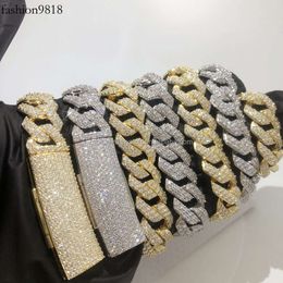 Hip Hop Ins Necklace Sier 15Mm Long Button Diamond Cuban Chain Full Set Mosonite Necklace Jewellery Wholesale