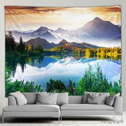 Tapestries Wall Tapestry Nature Forest Waterfall Landscape Outdoor Garden Poster Tropical Greenery Wall Hanging Rustic Home Decor Art Mural R230812