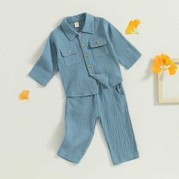 Clothing Sets Cotton Casual Baby Boy Fall Outfits Suit Long Sleeve Button Down Lapel Shirt Tops Pants Two Pieces Set For Toddler Clothes