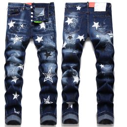 Дизайнерские джинсы мужские джинсы джинсовые брюки брюки брюки рваные джинсы Pure Color Patch Letter Slim Fit Retro Casual Outdoor Sweat Aun