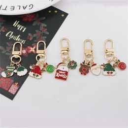 Keychains Lanyards Anime Cute Christmas Series Key Chain Lovely Santa Claus Bell Snowflake Doughnut Pendant Keyring Accessories Xmas New Year Gift