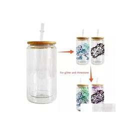 Tumblers Us Stock 16Oz Sublimation Blanks Glass Diy Heat Transfer Clear Frosted Juice Cup Coffee Tea Mugs Summer Drinkware Bottles W D Dh2Hi
