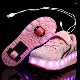 Athletic Shoes Children One Two Wheels Luminous Glowing Sneakers Red Pink Led Light Roller Skate Kids Boys Girls USB Charging