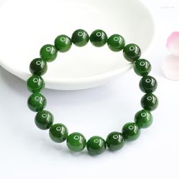 Strand Natural Nephrite Green Jade Bracelet Men Women Healing Gemstone Fine Jewelry Genuine Hetian Jades Elastic Bracelets Bangles