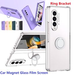 Ring Stand For Samsung Galaxy Z Fold 4 3 2 5 Fold3 Fold5 Case Rotating Car Magnet Hinge Protection Film Screen Cover