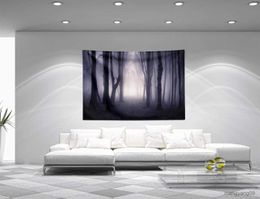 Tapestries Misty Forest Tapestry Wall Hanging Scary Fantasy Foggy Forest Backdrop Dark Fantasy Woods Landscape Gothic Decor Tapestry R230812