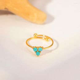 Wedding Rings Minar Retro Blue Green Turquoise Natural Stone Triangle Charm For Women 18K Gold Plated Stainless Steel Open Finger Ring