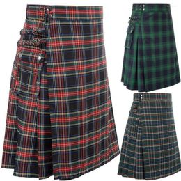 Men's Pants Short Skirt Traditional Highland Tartan Practical Kilt High Quality Men Plaid Pleated Skirts Gothic Vintage Cargo Kilts