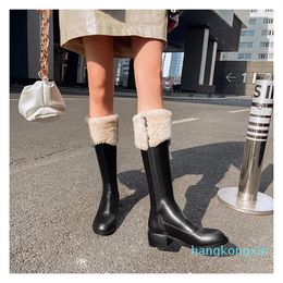 Boots Winter Women Round Toe Thick Heel Shoes Middle Snow High Knee-High Thigh