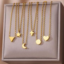 Pendant Necklaces 316L Stainless Steel For Women Gold Colour Round Triangle Cross Heart Moon Star Necklace Jewellery