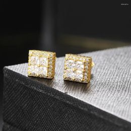 Stud Earrings Hip Hop Thread For Men Bling Iced Out Square Cubic Zirconia Women's Earring Micro Pave Ear Accessories Jewerly 2023 OHE132