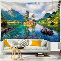 Tapestries Mountain Water Landscape Tapestry 3D Print Green Plant Tree Natural Scenery Wall Hanging Home Living Room Dorm Bedroom Decor R230812