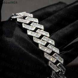 18Mm Baguette Moissanite Hip Hop Rapper Jewelry Bracelet Mens Diamond Sier Miami Necklace Iced Out Cuban Link Chain