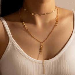Pendant Necklaces Elegance Gold Colour Wafer Long Chain Necklace For Women Charming Multi-layer Simple Style Party Jewellery Gift 14125