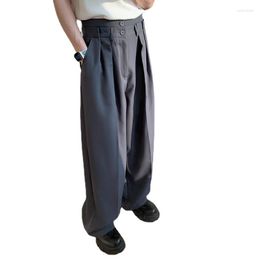 Men's Suits Double Waist Trousers Men Streetwear Fashion Loose Casual Vintage Black Grey Straight Wide Leg Suit Pants Male Japan Korean Pant