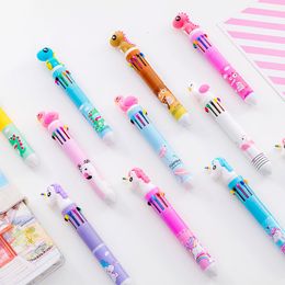 Ballpoint Pens 10 Pcs Flamingo Unicorn Dinosaur Cartoon Head Ten Colour Coloured Ballpoint Pen Student Stationery Doodle Pen Wholesale 230812