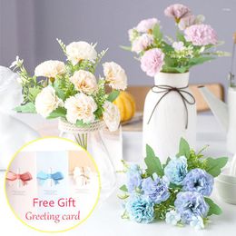 Decorative Flowers Artificial Carnation Mother's Day Gifts Fake Wedding Home Garden Decoration Accessories Free Gift Greeting Card