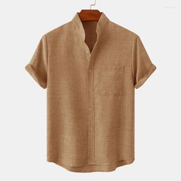 Men's Casual Shirts Breathable Cotton Linen Tops For Mens Summer Beach Hawaii Style Solid Leisure Loose Lapel Buttoned Short Sleeve Men