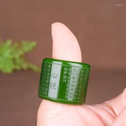 Cluster Rings Natural Green Jade Buddhism Heart Sutra Ring Chinese Hand-Carved Jadeite Fashion Charm Jewelry Accessories Amulet Men Women
