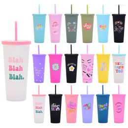Mugs 700ML PLASTIC CUP 2023 Environmentally Friendly Double Layer AS With STRAW Creative Fashion Pattern Prototype Summer Lady
