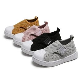 First Walkers 6M4Y Girls Boys Fabric Knit Autumn Casual Shoes Nonslip Rubber Sole Toddler Kids Slip on Solid Colour Spring Sport 230812